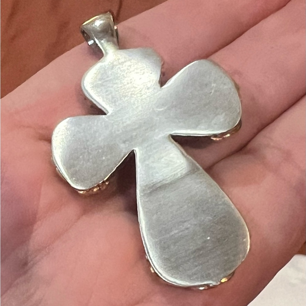 ~SET~ White marbled and Gold Cross Pendant and Ring Sz 11 - Picture 4 of 7